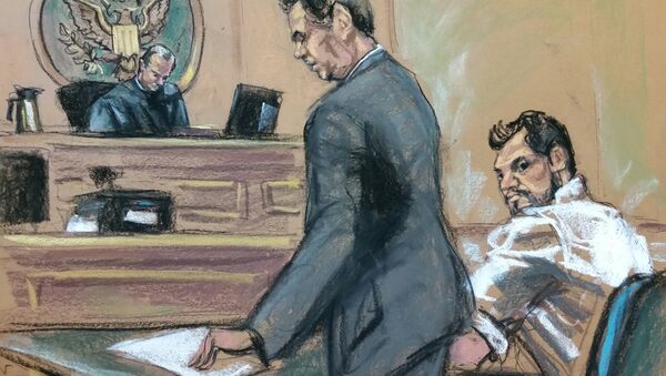 Mehmet Hakan Atilla (R), a deputy general manager of Halkbank, is shown in this court room sketch with his attorney Gerald J. DiChiara (C) as he appears before Judge James C. Francis IV in Manhattan federal court in New York, New York, U.S - Sputnik International