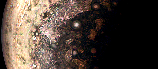 A photo of Jupiter from Juno. Contrast and Color changes both major and subtle to bring out details and also removed longest wavelength color channel to improve sharpness. And yes I did use mspaint for some of it! - Sputnik International