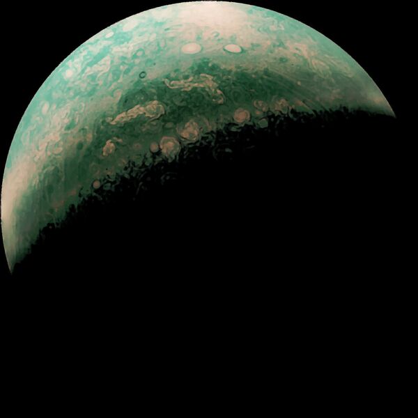 This Juno image of Jupiter was specifically processed to show the planet's green tones. Jupiter is still orange, don't worry. - Sputnik International