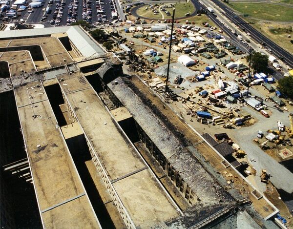 An aerial view of the Pentagon's damaged section after the 9/11 terrorist attack. - Sputnik International