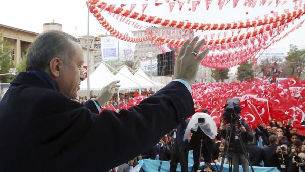 Turkey's President Recep Tayyip Erdogan addresses his supporters in Diyarbakir Turkey, Saturday, April 1, 2017 - Sputnik International
