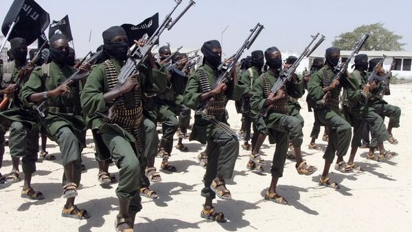 In this Thursday, Feb. 17, 2011 file photo, hundreds of newly trained al-Shabab fighters perform military exercises in the Lafofe area some 18 km south of Mogadishu, in Somalia - Sputnik International