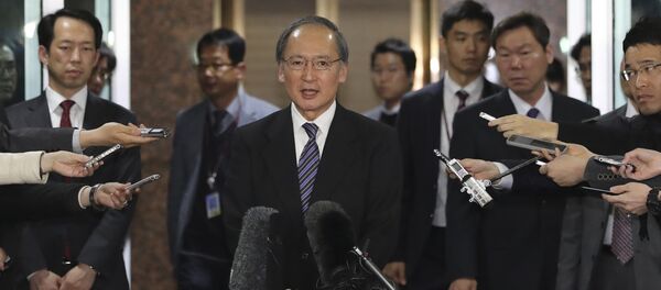 Japanese Ambassador to South Korea Yasumasa Nagamine speaks to the media upon his arrival at Gimpo International Airport in Seoul, South Korea, Tuesday, April 4, 2017 Japanese Ambassador to South Korea Yasumasa Nagamine speaks to the media upon his arrival at Gimpo International Airport in Seoul, South Korea, Tuesday, April 4, 2017 - Sputnik International