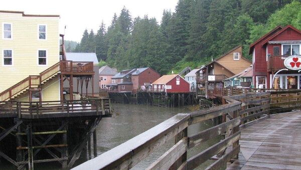  This August 2010 file photo shows a glimpse of Creek Street, a destination dotted with shops, galleries and restaurants, in Ketchikan, Alaska. - Sputnik International