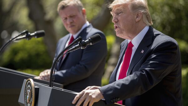 President Donald Trump speaks during a news conference with Jordan's King Abdullah II, Wednesday, April 5, 2017, in the Rose Garden of the White House in Washington. (AP Photo/Andrew Harnik) - Sputnik International