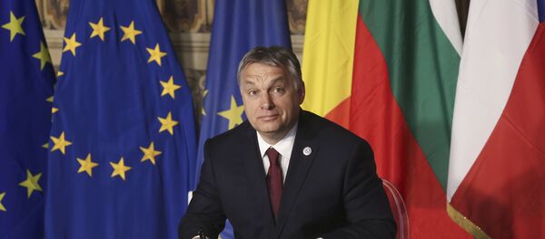 Hungary's Prime Minister Viktor Orban signs a document during the EU leaders meeting on the 60th anniversary of the Treaty of Rome, in Rome, Italy March 25, 2017. Hungary's Prime Minister Viktor Orban signs a document during the EU leaders meeting on the 60th anniversary of the Treaty of Rome, in Rome, Italy March 25, 2017. - Sputnik International