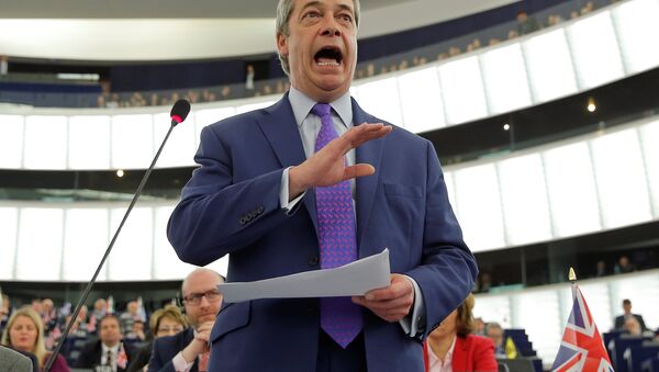 Nigel Farage, United Kingdom Independence Party (UKIP) member and MEP, addresses the European Parliament during a debate on Brexit priorities and the upcomming talks on the UK's withdrawal from the EU, in Strasbourg, France, April 5, 2017. - Sputnik International