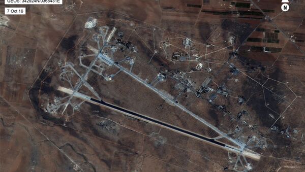 This Oct. 7, 2016 satellite image released by the U.S. Department of Defense shows Shayrat air base in Syria. The United States blasted a Syrian air base with a barrage of cruise missiles on Friday, April 7, 2017 in fiery retaliation for this week's gruesome chemical weapons attack against civilians. - Sputnik International