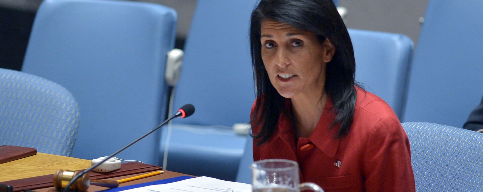 US Ambassador to the UN and UN security council president, Nikki Haley speaks during an United Nations Security Council meeting on Syria, at the UN headquarters in New York - Sputnik International, 1920, 14.02.2023