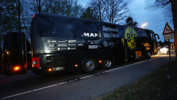 The Borussia Dortmund team bus is seen after an explosion near their hotel before the game - Sputnik International