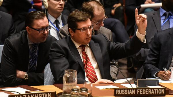Russian Deputy Ambassador to the United Nations Vladimir Safronkov delivers remarks during the Security Council meeting on the situation in Syria at the United Nations Headquarters, in New York, U.S, April 7, 2017 - Sputnik International