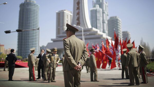 North Korean military soldiers walk along the Ryomyong residential area, a collection of more than a dozen apartment buildings just after attending its official opening ceremony on Thursday, April 13, 2017, in Pyongyang, North Korea. (AP Photo/Wong Maye-E) - Sputnik International