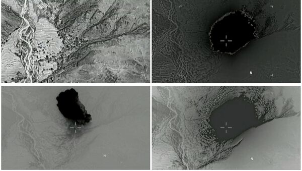 A combination of still images taken from a video released by the U.S. Department of Defense on April 14, 2017 shows (clockwise) the explosion of a MOAB, or mother of all bombs, when it struck the Achin district of the eastern province of Nangarhar, Afghanistan, bordering Pakistan. - Sputnik International