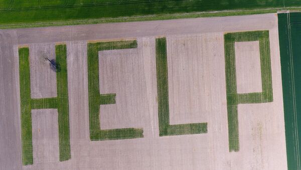 This aerial picture shows the word HELP formed by a farmer in his wheat field in Athee-sur-Cher near Tours, central France, to denounce the crisis in France's agricultural sector - Sputnik International