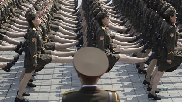 North Korean women soldiers take part in a military parade Saturday, April 15, 2017, in Pyongyang, North Korea, to celebrate the 105th birth anniversary of Kim Il Sung, the country's late founder and grandfather of current ruler Kim Jong Un. - Sputnik International