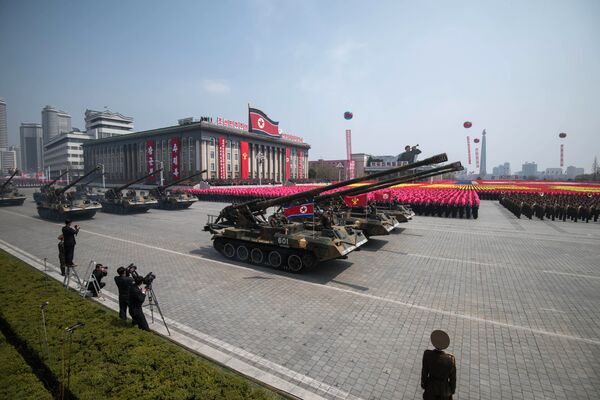 Korean People's Army (KPA) artillery pieces displayed on Kim Il-Sung square during a military parade marking the 105th anniversary of the birth of late North Korean leader Kim Il-Sung in Pyongyang on April 15, 2017. Korean People's Army (KPA) artillery pieces displayed on Kim Il-Sung square during a military parade marking the 105th anniversary of the birth of late North Korean leader Kim Il-Sung in Pyongyang on April 15, 2017. - Sputnik International