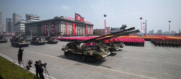 Korean People's Army (KPA) tanks are displayed on Kim Il-Sung square during a military parade marking the 105th anniversary of the birth of late North Korean leader Kim Il-Sung in Pyongyang on April 15, 2017. Korean People's Army (KPA) tanks are displayed on Kim Il-Sung square during a military parade marking the 105th anniversary of the birth of late North Korean leader Kim Il-Sung in Pyongyang on April 15, 2017. - Sputnik International