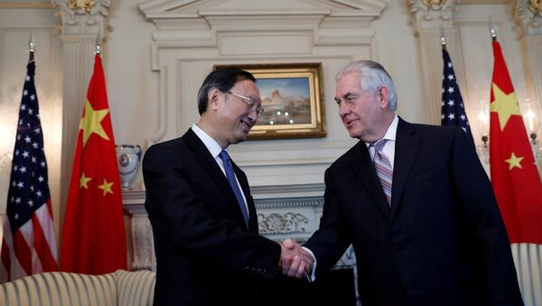 Secretary of State Rex Tillerson greets Chinese State Councilor Yang Jiechi at the State Department in Washington, U.S. (File) - Sputnik International