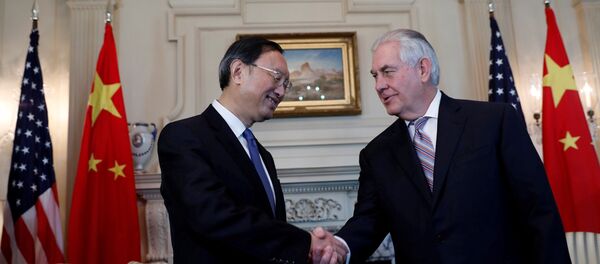 Secretary of State Rex Tillerson greets Chinese State Councilor Yang Jiechi at the State Department in Washington, U.S. (File) - Sputnik International