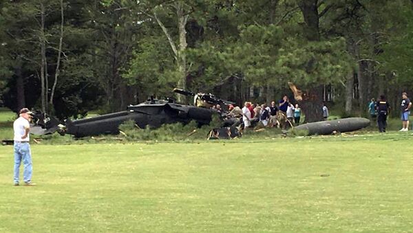 People examine an Army UH-60 helicopter from Fort Belvoir, Va., after it crashed at the Breton Bay Golf and Country Club after Monday, April 17, 2017, in Leonardtown, Md. - Sputnik International