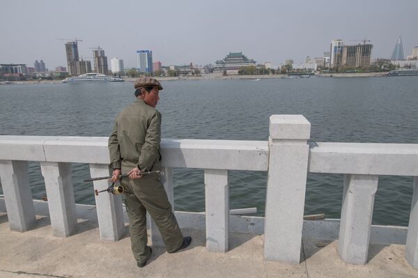 A man looks across the Taedong River A man looks across the Taedong River - Sputnik International