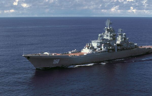 Aerial port bow view of the Soviet KIROV class nuclear-powered guided missile cruiser FRUNZE underway. Aerial port bow view of the Soviet KIROV class nuclear-powered guided missile cruiser FRUNZE underway. - Sputnik International
