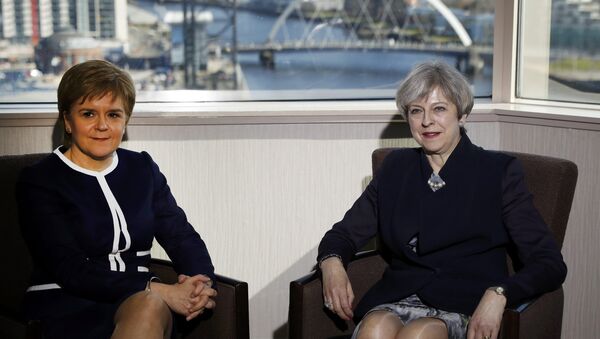 Britain's Prime Minister Theresa May and Scotland's First Minister Nicola Sturgeon meet in a hotel in Glasgow, Scotland, March 27, 2017. - Sputnik International