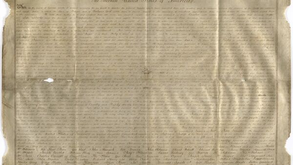 Undated handout photo of a parchment manuscript of the US Declaration of Independence, believed to date from the 1780s and found in a records office in Chichester, southern England. - Sputnik International