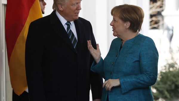 President Donald Trump greets German Chancellor Angela Merkel outside the West Wing of the White House in Washington, Friday, March 17, 2017 - Sputnik International