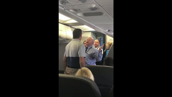 An American Airlines flight attendant gets into a conflict with passengers April 21, 2017. - Sputnik International