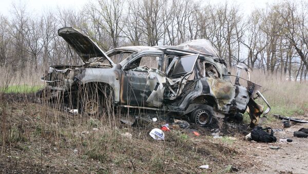 The site of the explosion of a car of the OSCE’s Special Monitoring Mission to Ukraine, near the village of Prishib in the Lugansk region. - Sputnik International