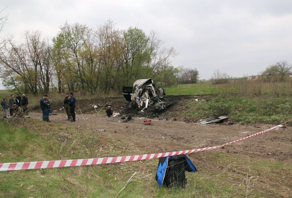 The site of the explosion of a patrol car of the OSCE’s Special Monitoring Mission to Ukraine, near the village of Prishib in the Lugansk region. One staff member was killed and two were injured as a result of the explosion. The site of the explosion of a patrol car of the OSCE’s Special Monitoring Mission to Ukraine, near the village of Prishib in the Lugansk region. One staff member was killed and two were injured as a result of the explosion. - Sputnik International