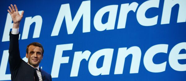 Emmanuel Macron, French presidential candidate and leader of the movement En Marche!, during a news conference following the first round of the election. Emmanuel Macron, French presidential candidate and leader of the movement En Marche!, during a news conference following the first round of the election. - Sputnik International