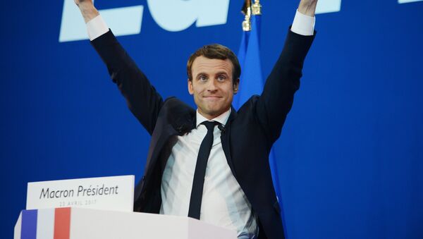 Emmanuel Macron, French presidential candidate and leader of the movement En Marche!, during a news conference following the first round of the election. - Sputnik International