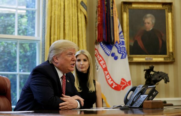 U.S. President Donald Trump and his daughter Ivanka hold a video conference call with Commander Peggy Whitson and Flight Engineer Jack Fischer of NASA on the International Space Station from the Oval Office of the White House in Washington, U.S., April 24, 2017 U.S. President Donald Trump and his daughter Ivanka hold a video conference call with Commander Peggy Whitson and Flight Engineer Jack Fischer of NASA on the International Space Station from the Oval Office of the White House in Washington, U.S., April 24, 2017 - Sputnik International
