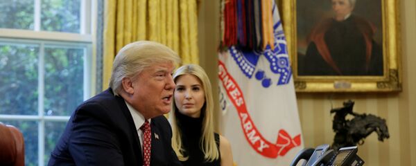 U.S. President Donald Trump and his daughter Ivanka hold a video conference call with Commander Peggy Whitson and Flight Engineer Jack Fischer of NASA on the International Space Station from the Oval Office of the White House in Washington, U.S., April 24, 2017 - Sputnik International