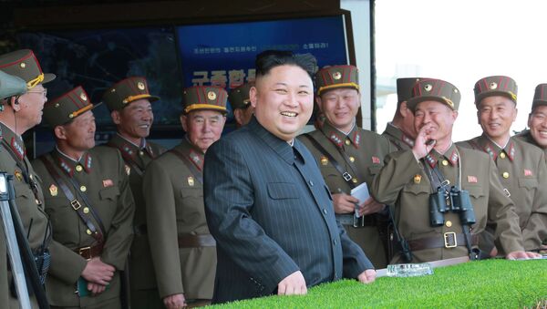 North Korea's leader Kim Jong Un watches a military drill marking the 85th anniversary of the establishment of the Korean People's Army (KPA) in this handout photo by North Korea's Korean Central News Agency (KCNA) made available on April 26, 2017 - Sputnik International