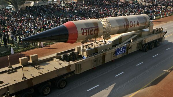Indian Army Agni III missile model goes past, during full dress rehearsal of Republic Day Parade in New Delhi, India (File) - Sputnik International