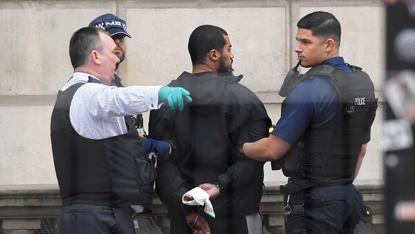 A man is held by police in Westminster after an arrest was made on Whitehall in central London, Britain, April 27, 2017 - Sputnik International