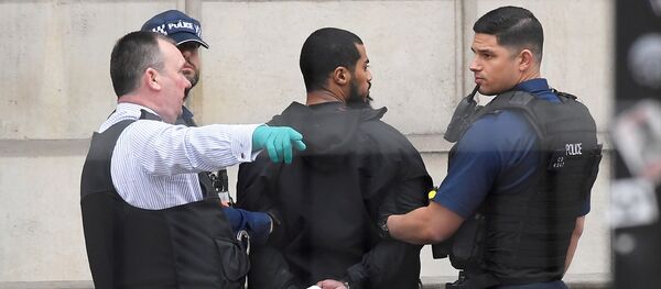 A man is held by police in Westminster after an arrest was made on Whitehall in central London, Britain, April 27, 2017 - Sputnik International