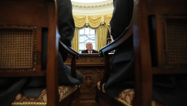U.S. President Donald Trump speaks during an interview with Reuters in the Oval Office of the White House in Washington, U.S., April 27, 2017 - Sputnik International