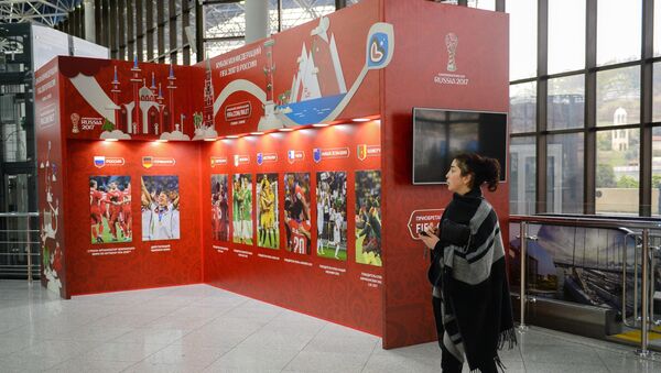 A stand with the 2017 Confederations Cup logo at the Sochi International Airport - Sputnik International