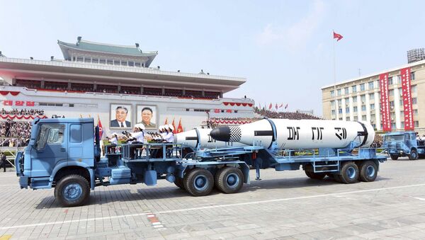 In this Saturday, April 15, 2017, photo distributed by the North Korean government, Polaris submarine launched ballistic missiles (SLBM) are paraded to celebrate the 105th birth anniversary of Kim Il Sung, the country's late founder, in Pyongyang, North Korea. - Sputnik International