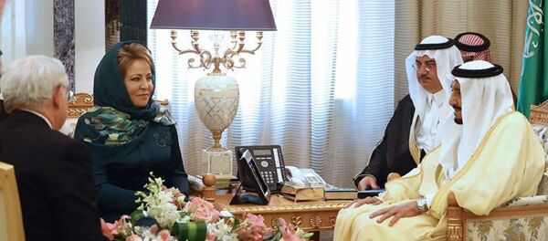 Federation Council Chairperson Valentina Matvienko and Saudi Arabia's King Salman bin Abdulaziz al-Saud Federation Council Chairperson Valentina Matvienko and Saudi Arabia's King Salman bin Abdulaziz al-Saud - Sputnik International