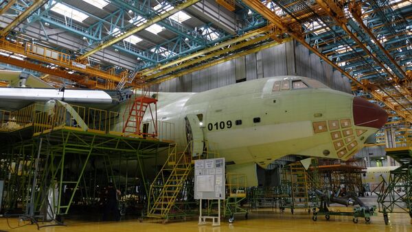 The assembly of an IL-76-90A aircraft at the final assembly shop at the Aviastar-SP aircraft factory in Ulyanovsk. (File) - Sputnik International