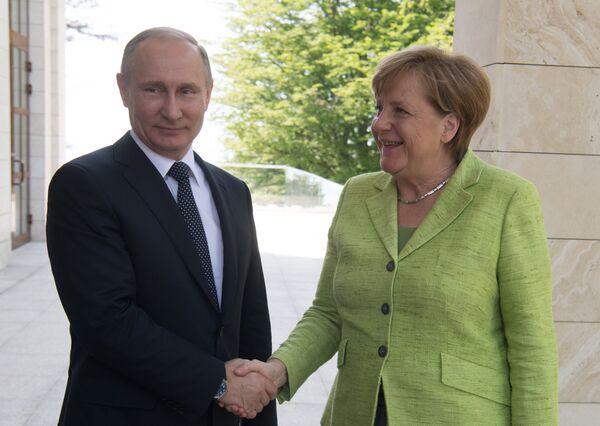 Sochi, Russia. May 2, 2017. Russian President Vladimir Putin meets with German Federal Chancellor Angela Merkel. Sochi, Russia. May 2, 2017. Russian President Vladimir Putin meets with German Federal Chancellor Angela Merkel. - Sputnik International