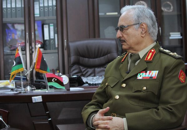 In this March 18, 2015 file photo, Gen. Khalifa Haftar speaks during an interview with The Associated Press in al-Marj, Libya. In this March 18, 2015 file photo, Gen. Khalifa Haftar speaks during an interview with The Associated Press in al-Marj, Libya. - Sputnik International