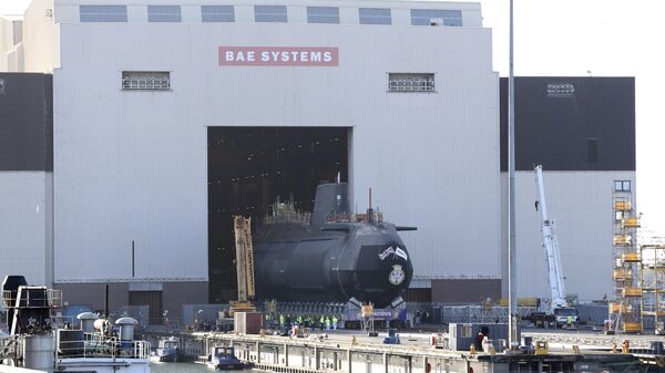 HMS Audacious, the fourth Astute-class nuclear-powered submarine of the Royal Navy, is taken out of the indoor ship building complex at BAE Systems, Burrow-in-Furness, England, Thursday April 27, 2017. HMS Audacious is due to be launched later in 2017. - Sputnik International