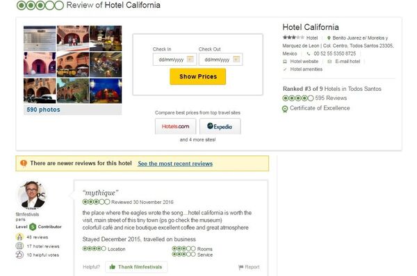 Reviews on TripAdvisor show that some visitors thought there was a direct connection between The Eagles and the hotel. - Sputnik International