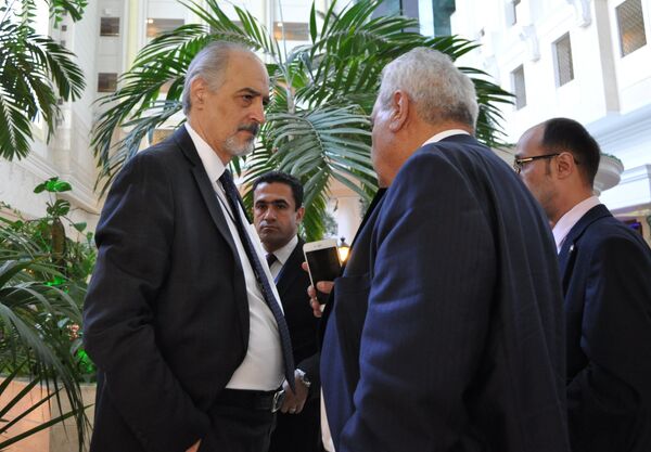 Bashar Ja'afari, Permanent Representative of the Syrian Arab Republic to the United Nations, left, at a meeting on Syria in Astana Bashar Ja'afari, Permanent Representative of the Syrian Arab Republic to the United Nations, left, at a meeting on Syria in Astana - Sputnik International